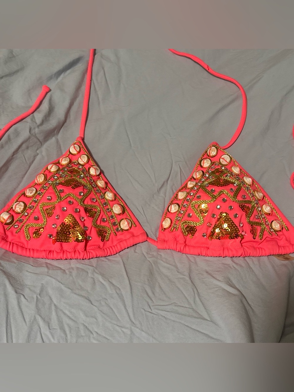 Victoria's Secret Neon Coral Embellished Triangle Bikini Top